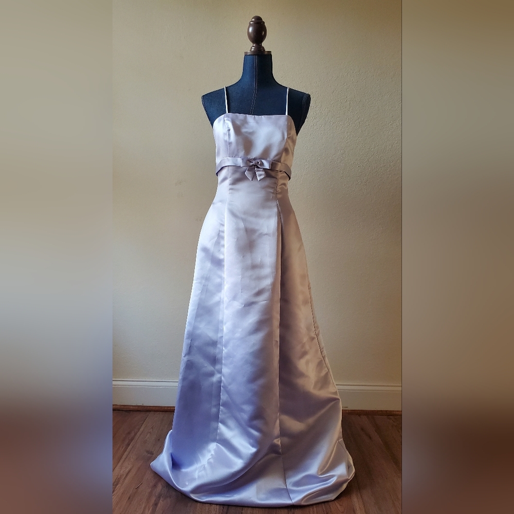 Bill Levkoff Lavender Satin Formal Girls' A-Line Dress with Bow